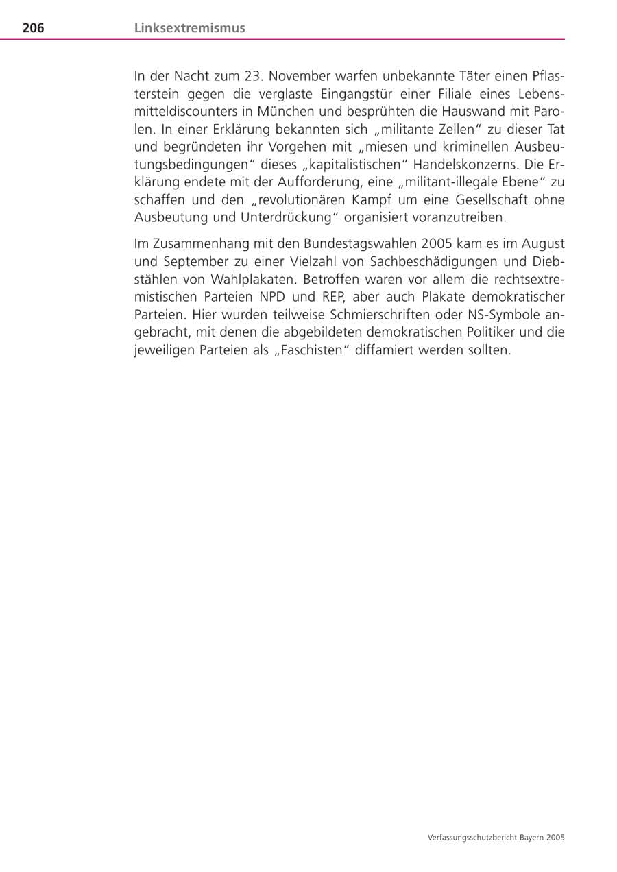Seite 206 des Verfassungsschutzbericht 2005 Bayern