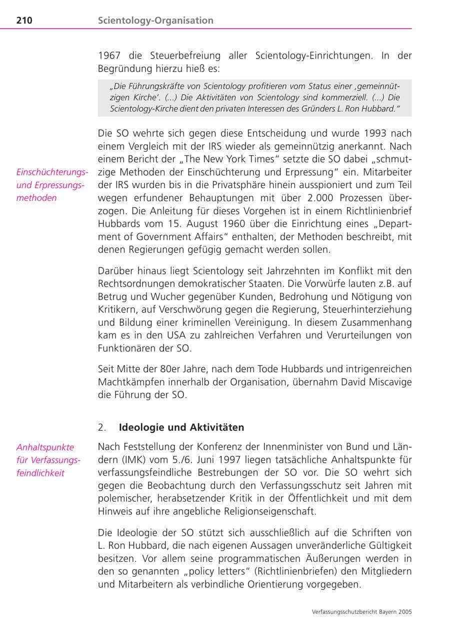 Seite 210 des Verfassungsschutzbericht 2005 Bayern