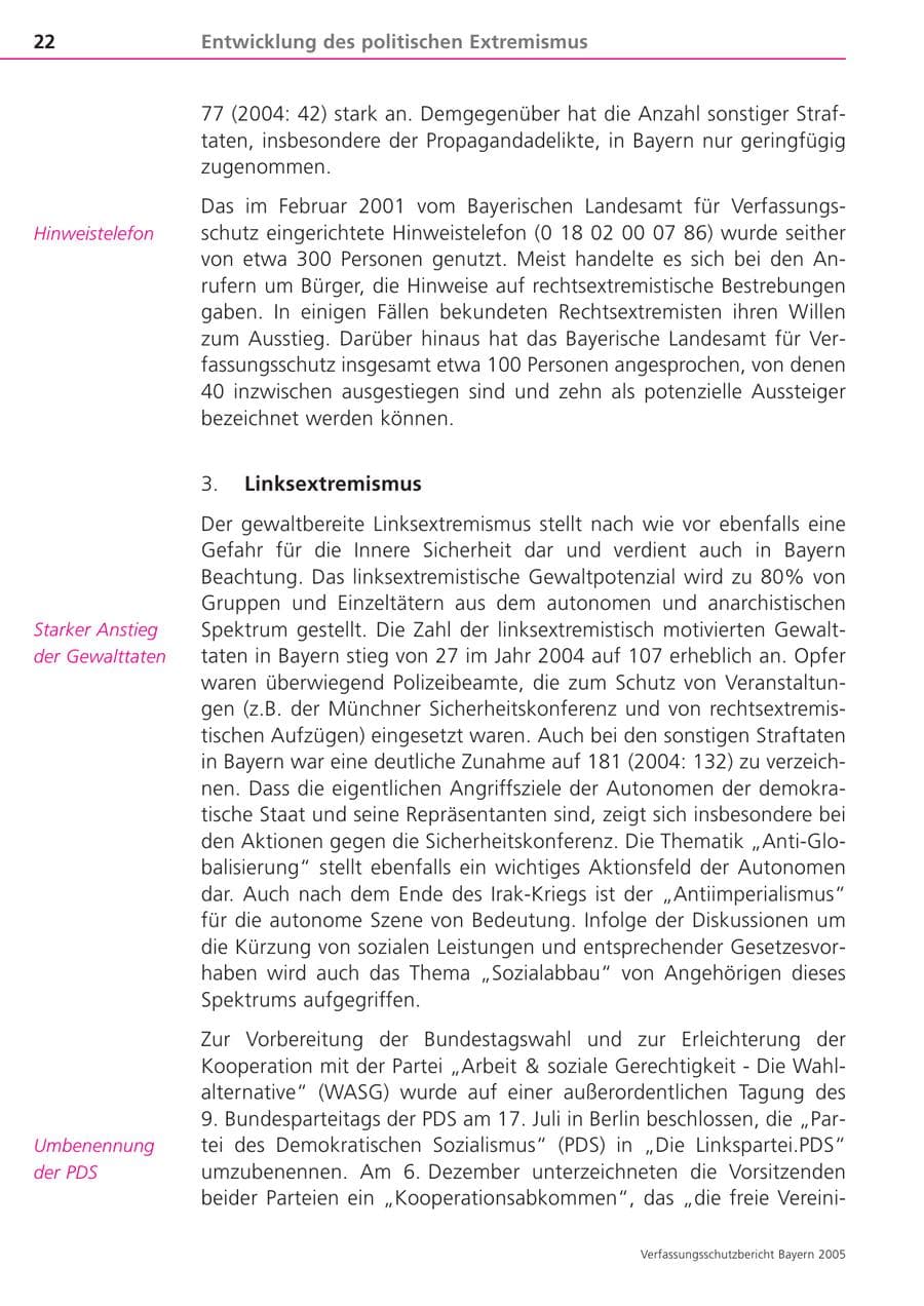 Seite 22 des Verfassungsschutzbericht 2005 Bayern