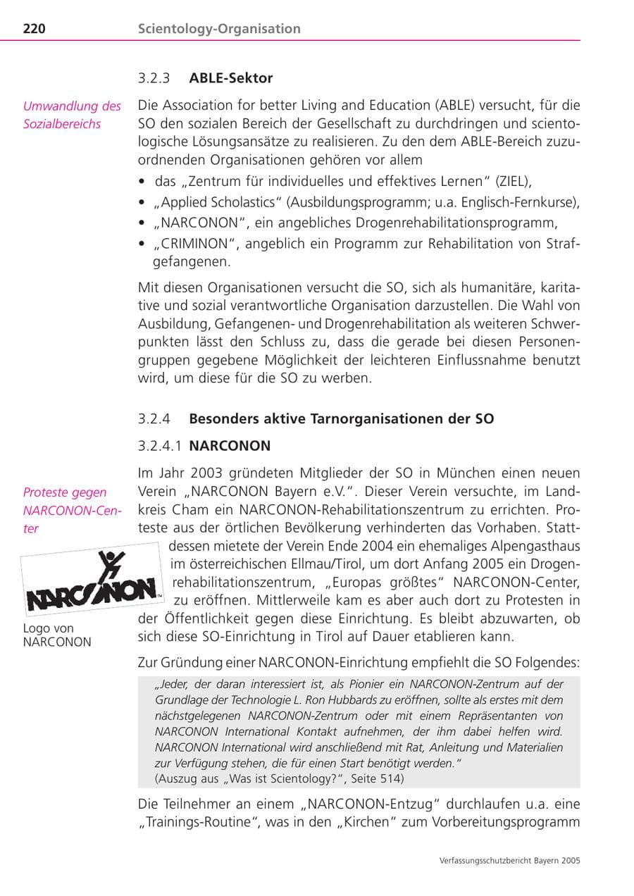 Seite 220 des Verfassungsschutzbericht 2005 Bayern