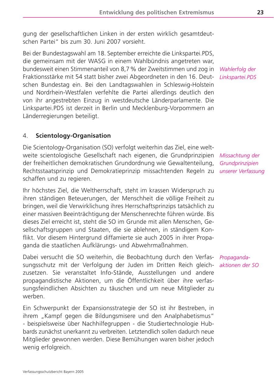 Seite 23 des Verfassungsschutzbericht 2005 Bayern