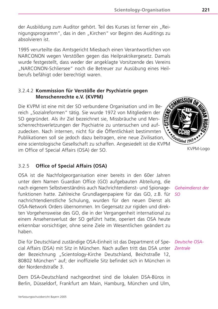 Seite 221 des Verfassungsschutzbericht 2005 Bayern