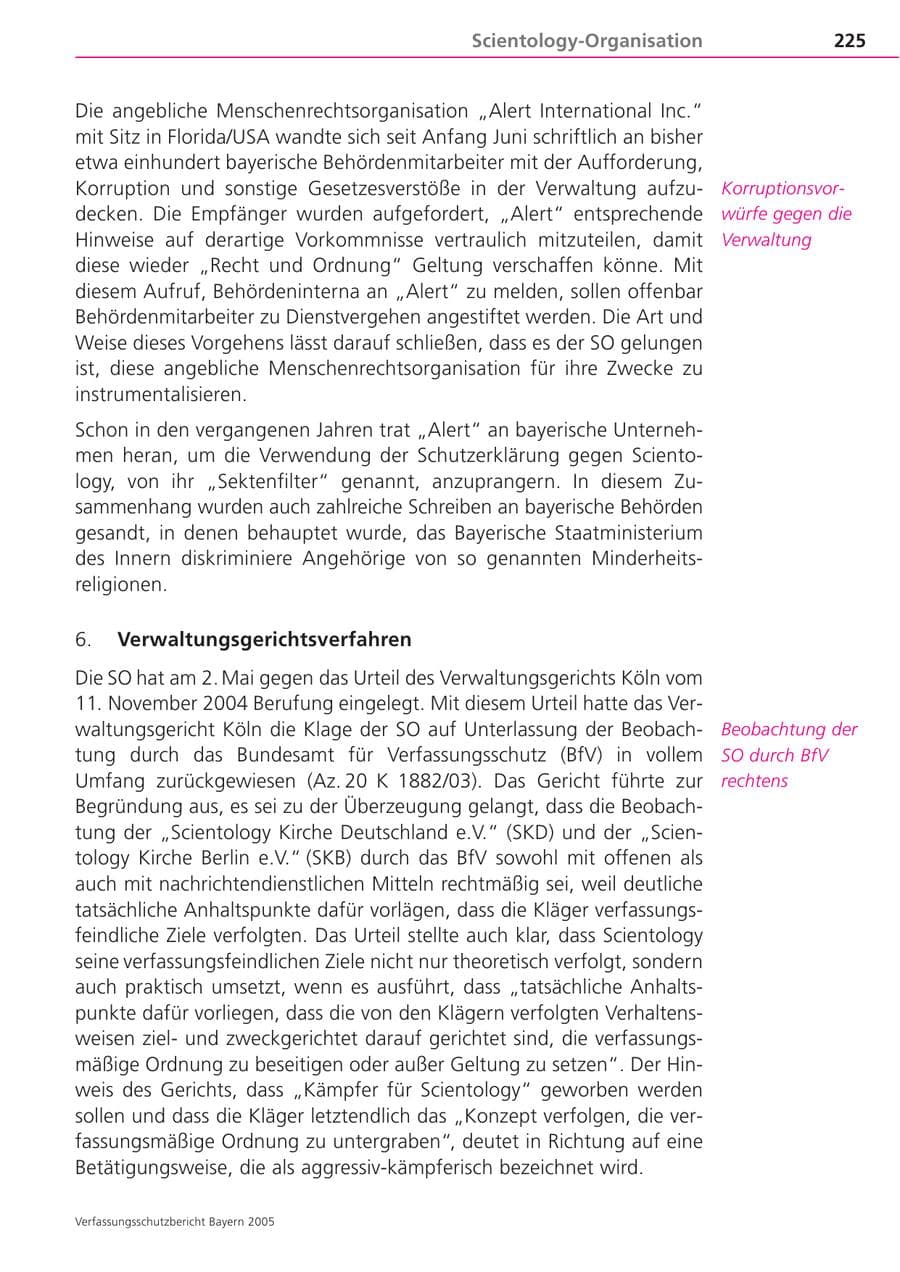 Seite 225 des Verfassungsschutzbericht 2005 Bayern