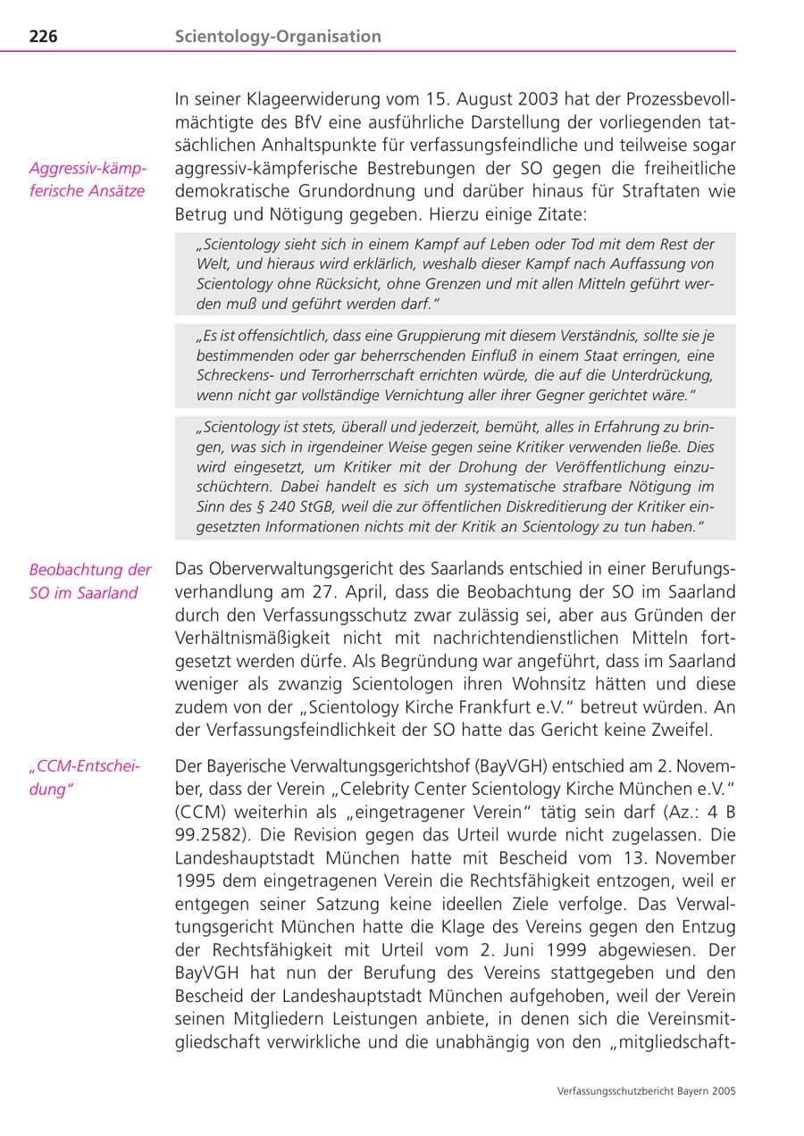 Seite 226 des Verfassungsschutzbericht 2005 Bayern