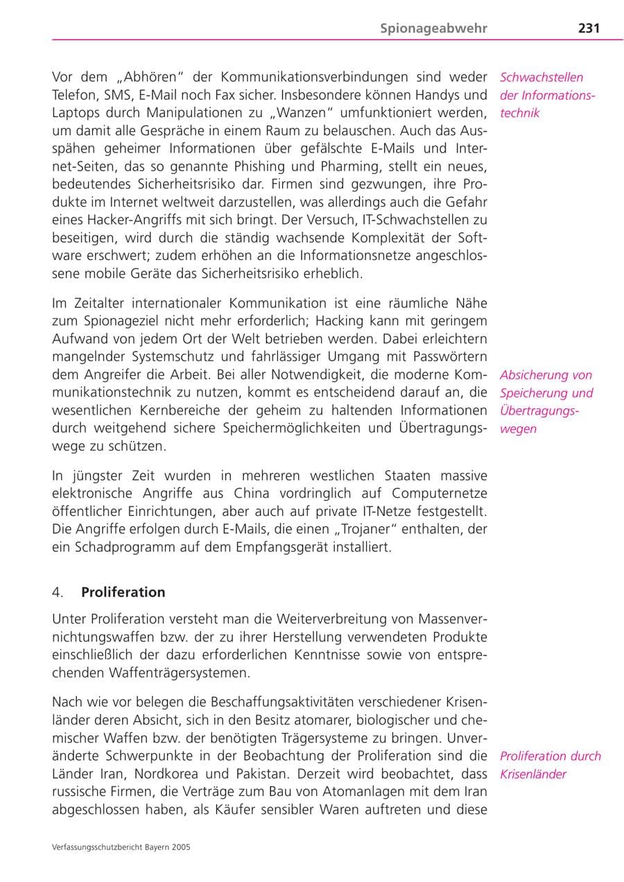 Seite 231 des Verfassungsschutzbericht 2005 Bayern