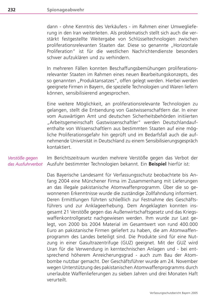 Seite 232 des Verfassungsschutzbericht 2005 Bayern