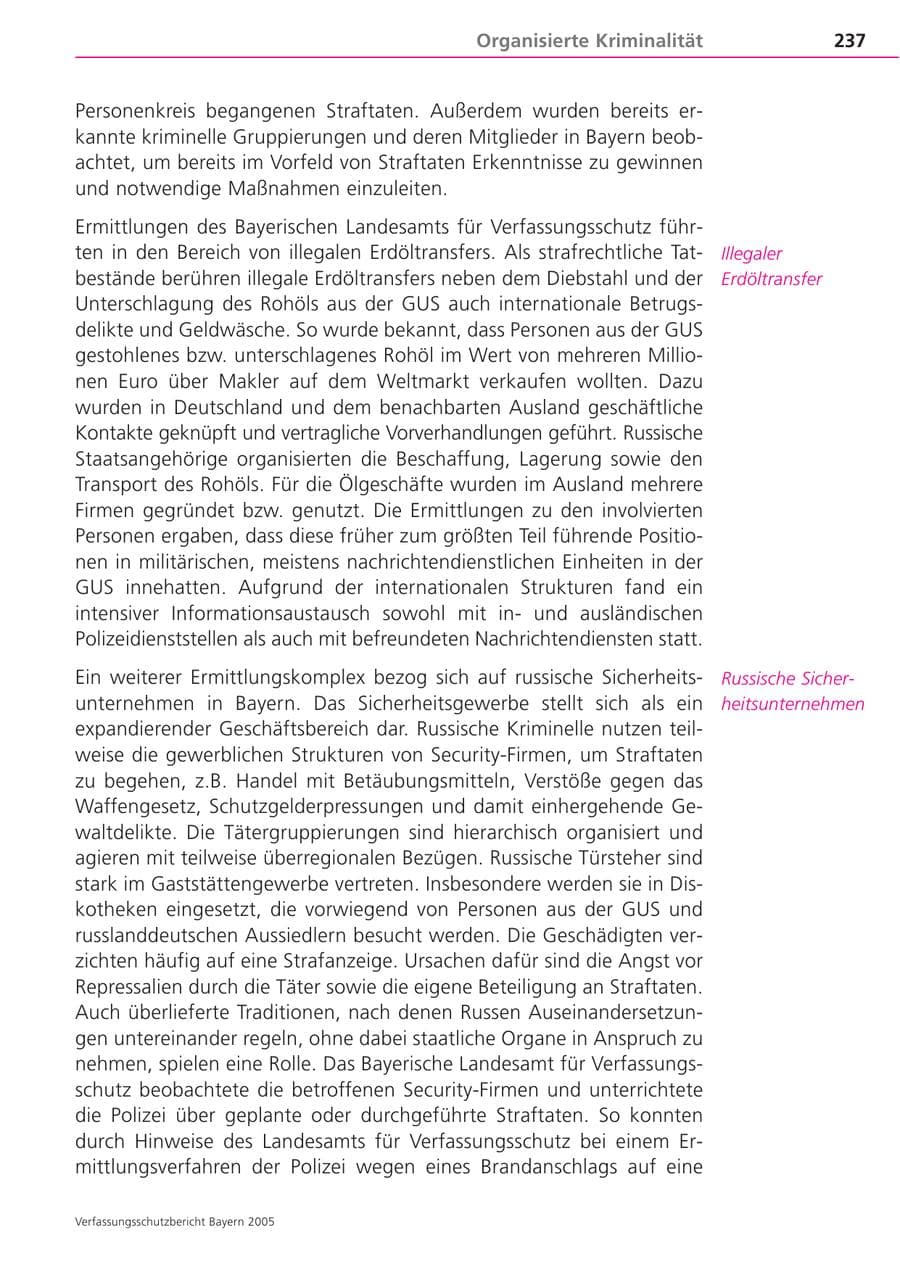 Seite 237 des Verfassungsschutzbericht 2005 Bayern