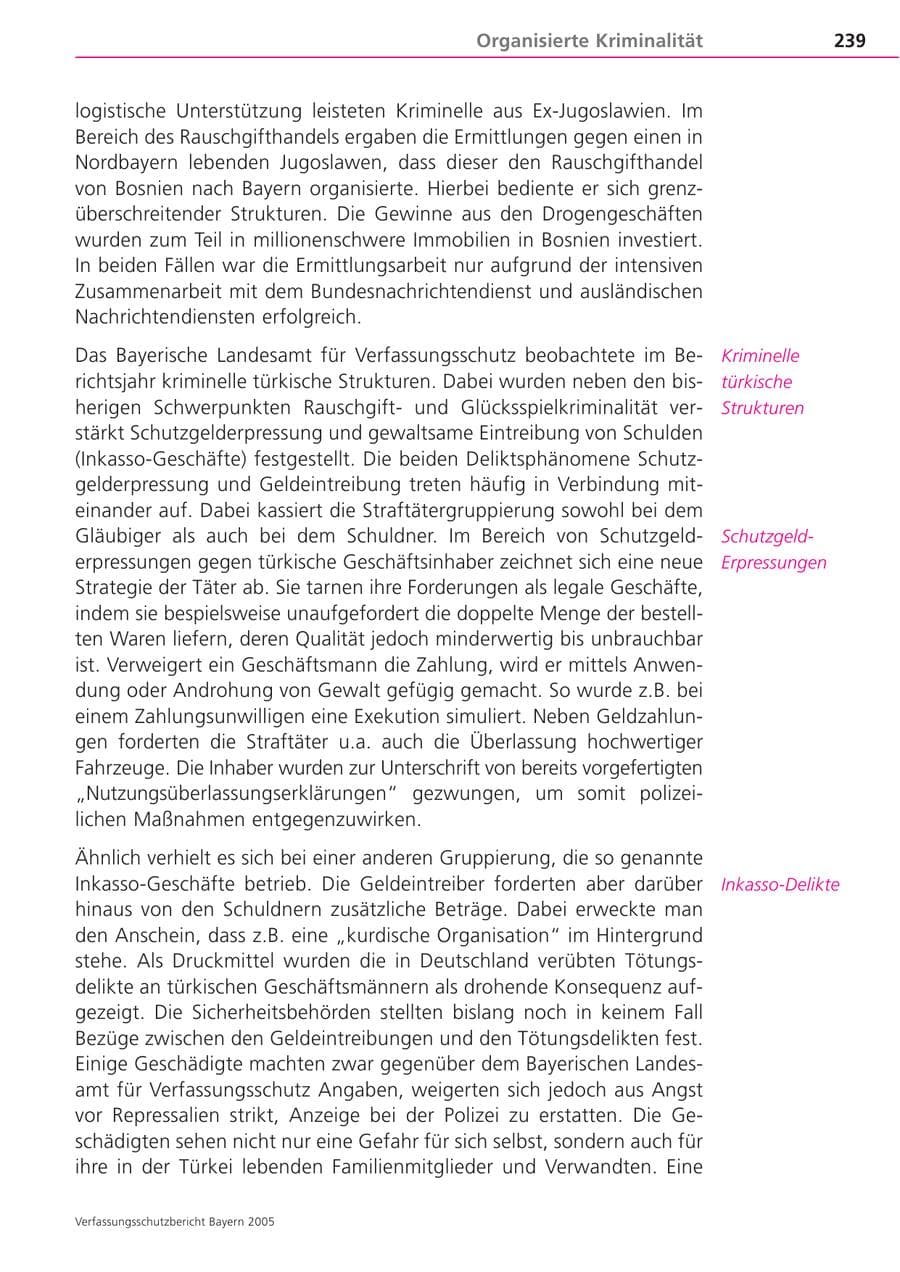 Seite 239 des Verfassungsschutzbericht 2005 Bayern