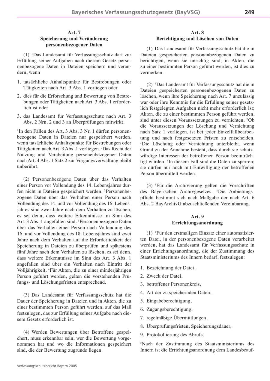 Seite 249 des Verfassungsschutzbericht 2005 Bayern