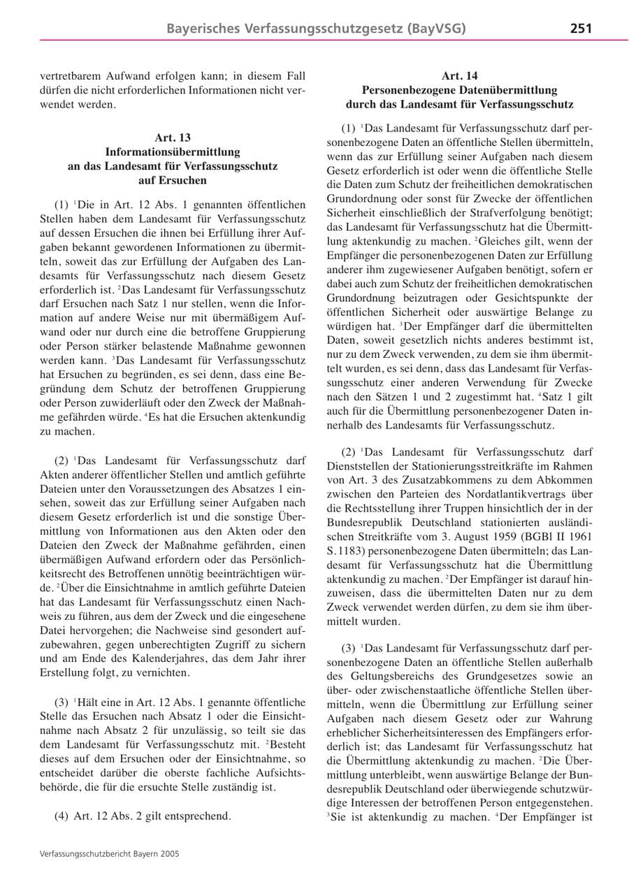 Seite 251 des Verfassungsschutzbericht 2005 Bayern