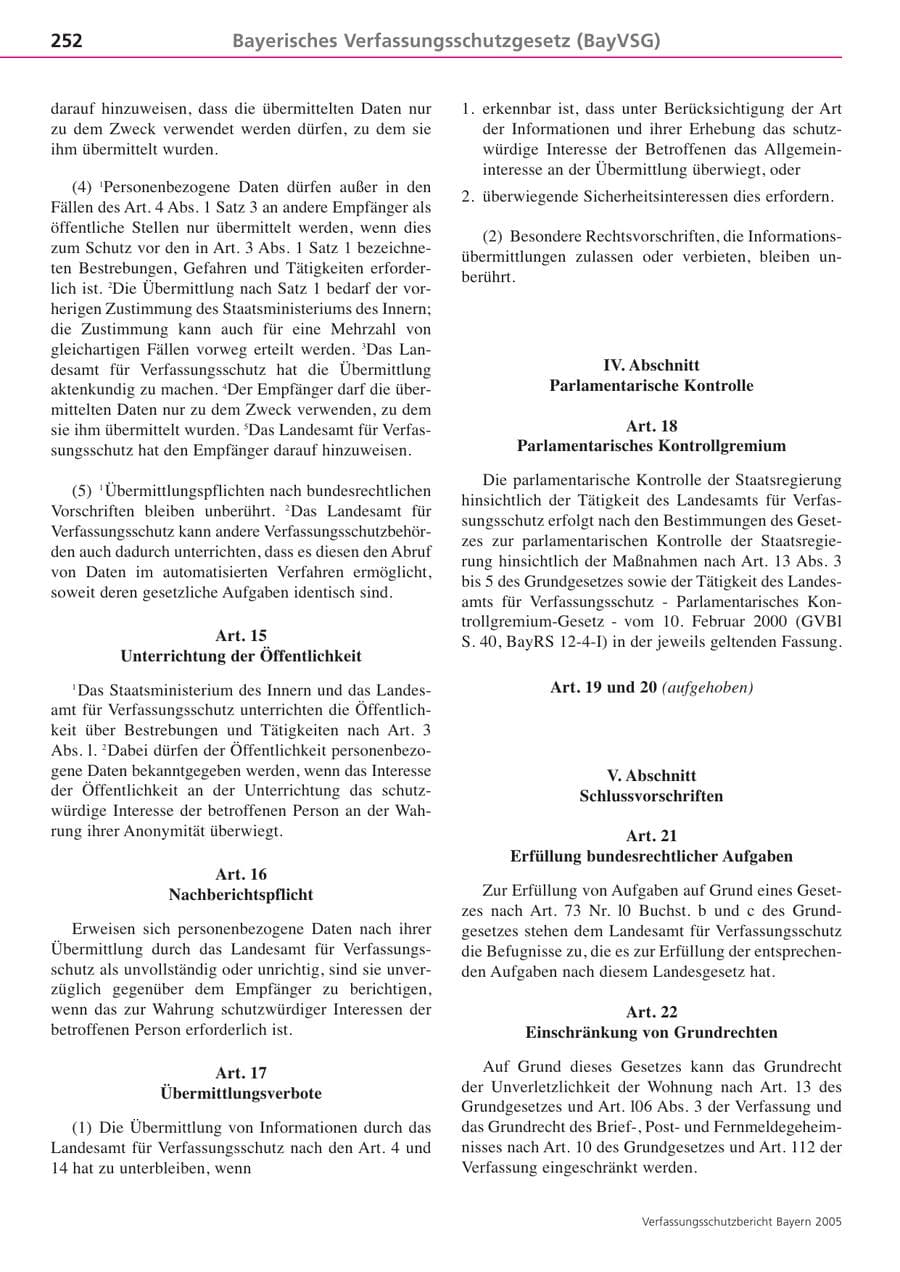 Seite 252 des Verfassungsschutzbericht 2005 Bayern