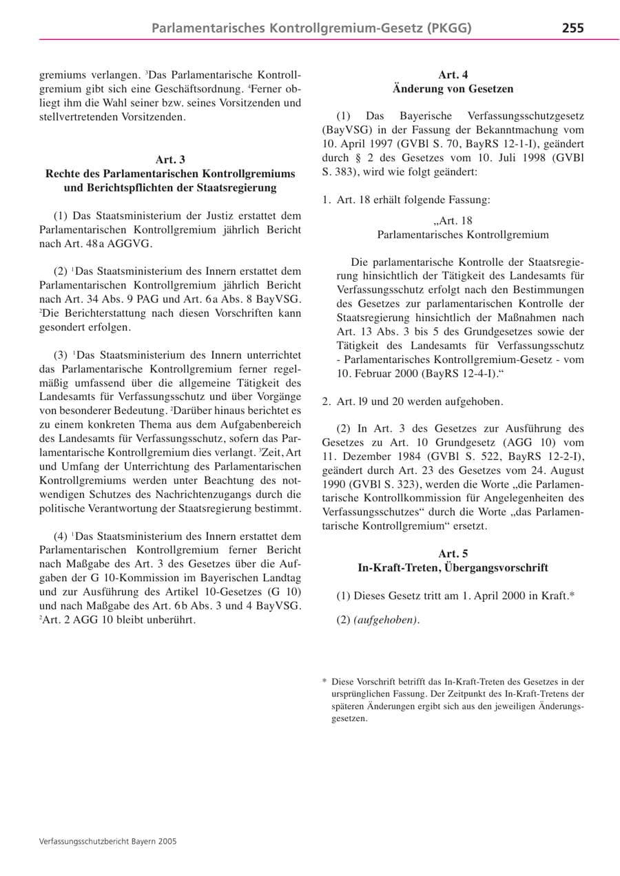Seite 255 des Verfassungsschutzbericht 2005 Bayern