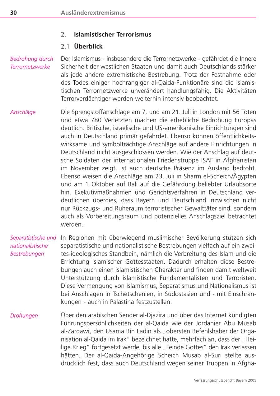 Seite 30 des Verfassungsschutzbericht 2005 Bayern