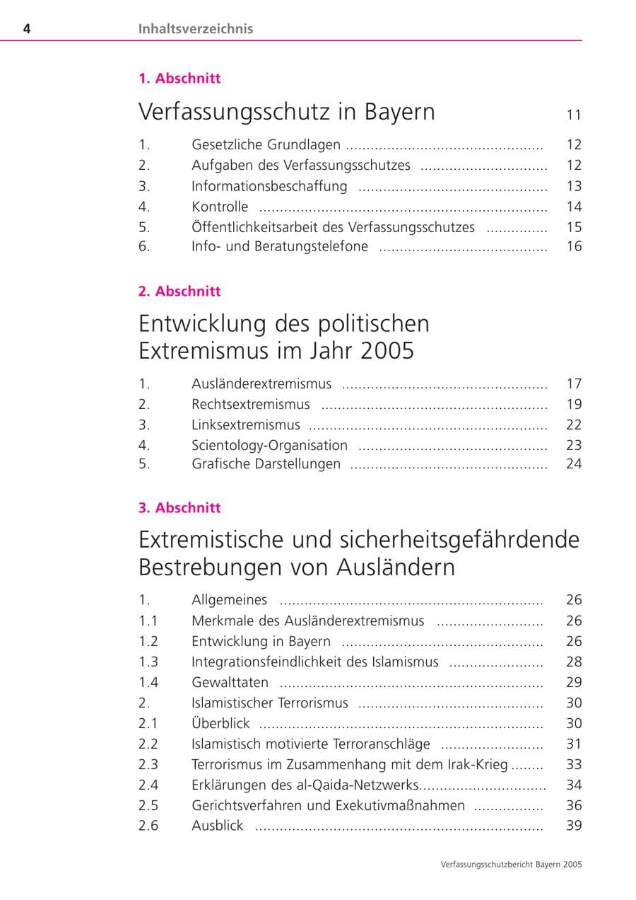 Seite 4 des Verfassungsschutzbericht 2005 Bayern