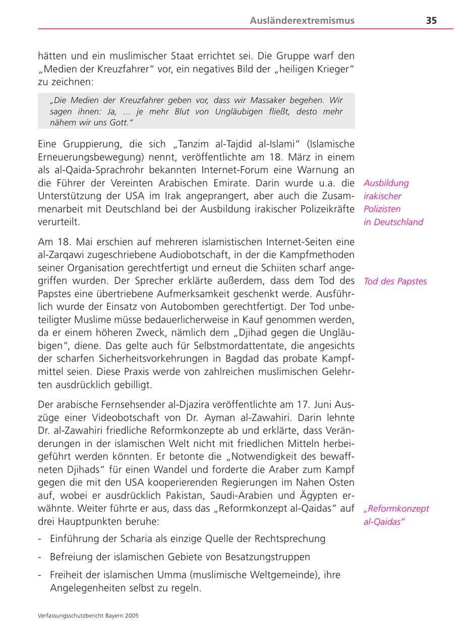 Seite 35 des Verfassungsschutzbericht 2005 Bayern