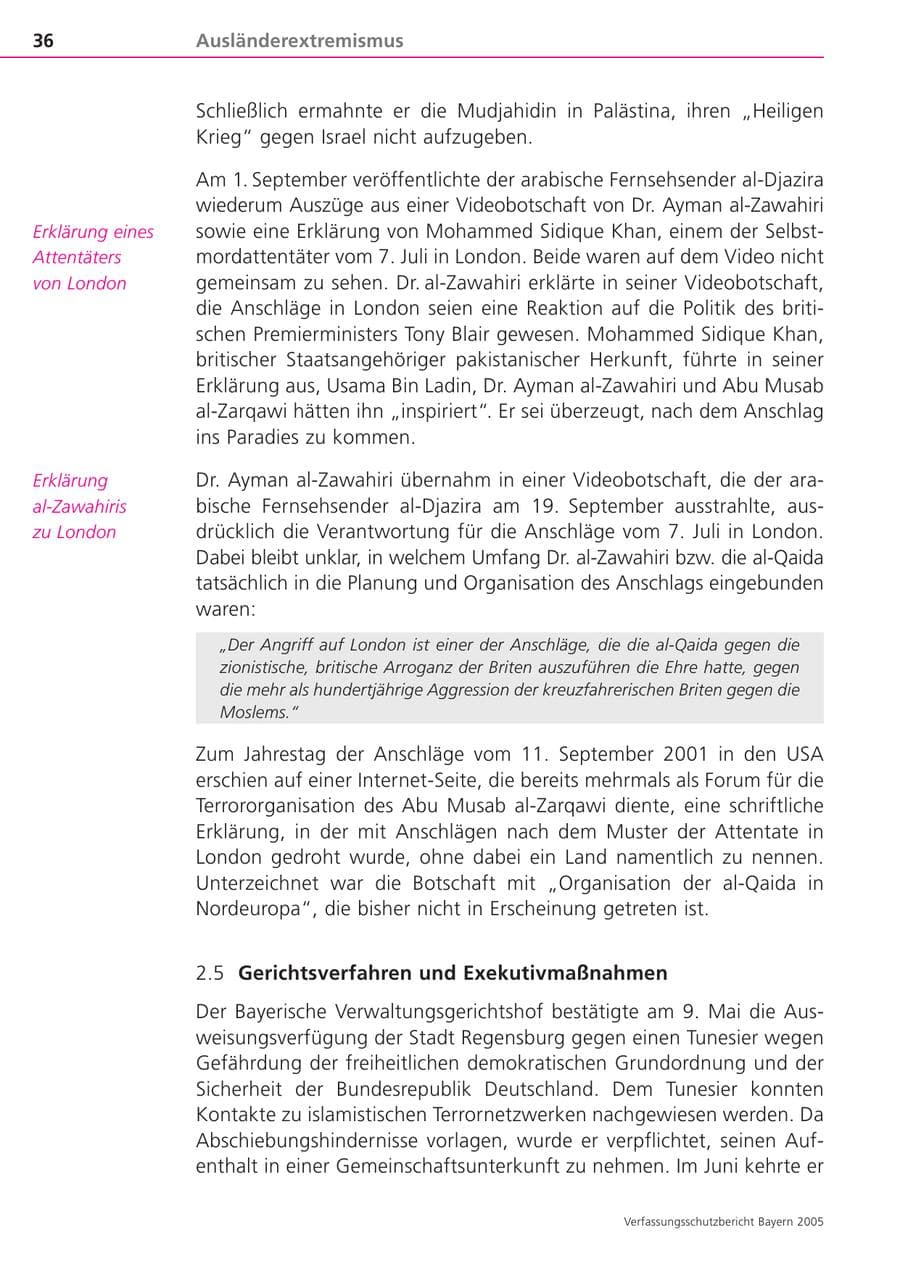 Seite 36 des Verfassungsschutzbericht 2005 Bayern