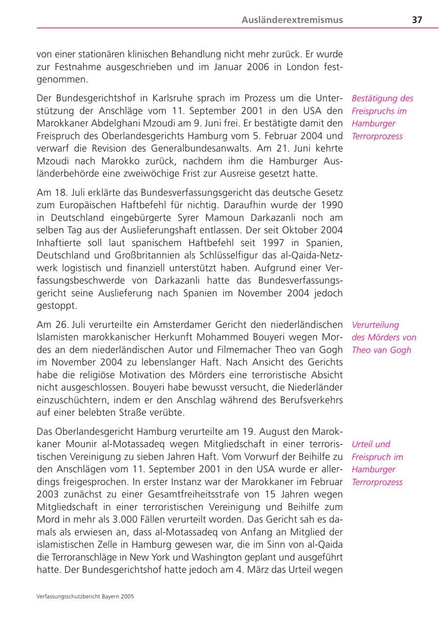 Seite 37 des Verfassungsschutzbericht 2005 Bayern