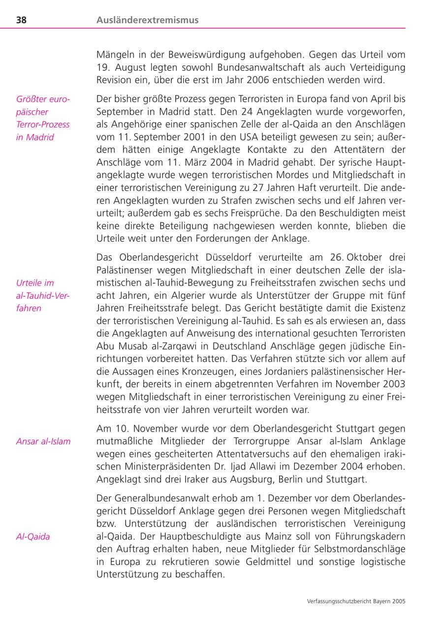 Seite 38 des Verfassungsschutzbericht 2005 Bayern