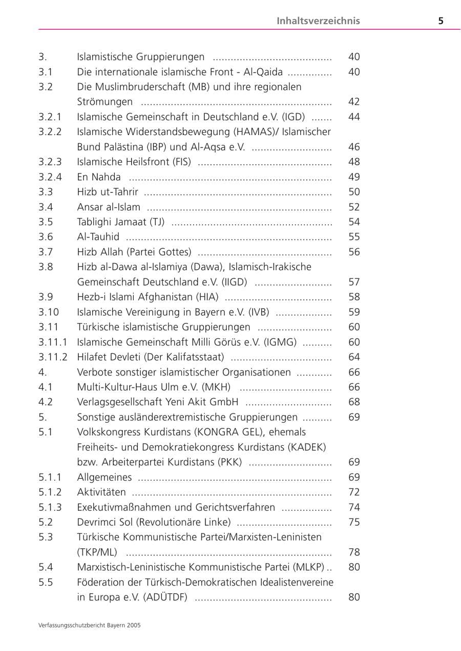 Seite 5 des Verfassungsschutzbericht 2005 Bayern