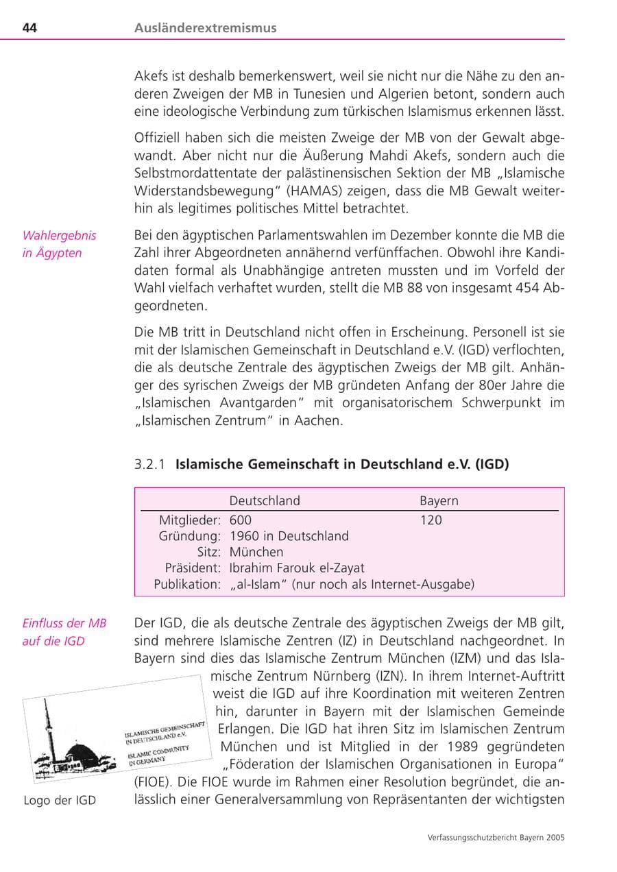 Seite 44 des Verfassungsschutzbericht 2005 Bayern