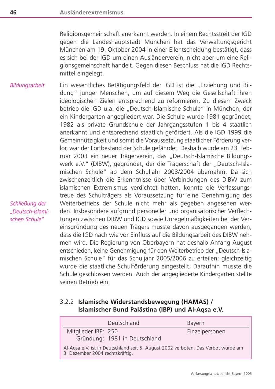 Seite 46 des Verfassungsschutzbericht 2005 Bayern