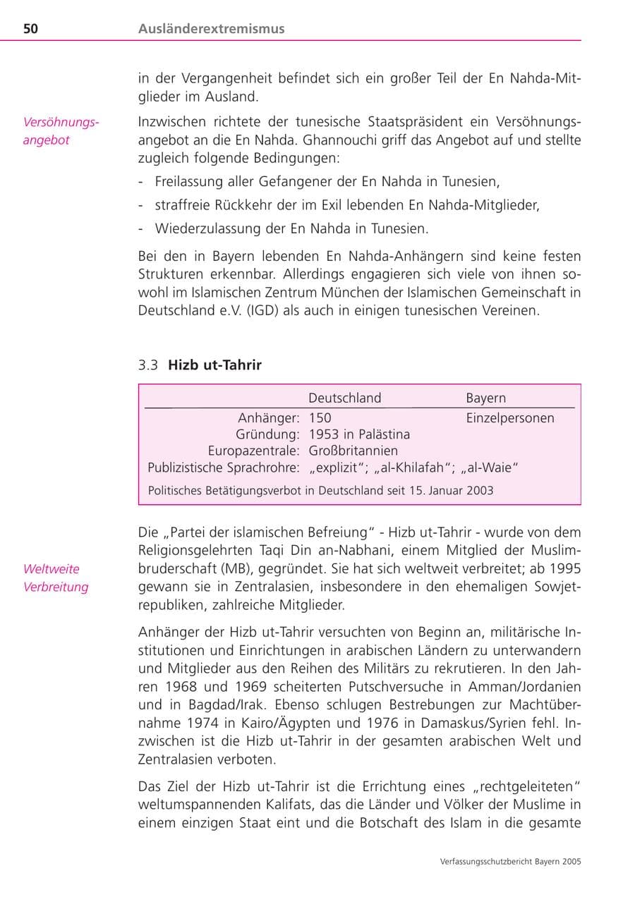 Seite 50 des Verfassungsschutzbericht 2005 Bayern