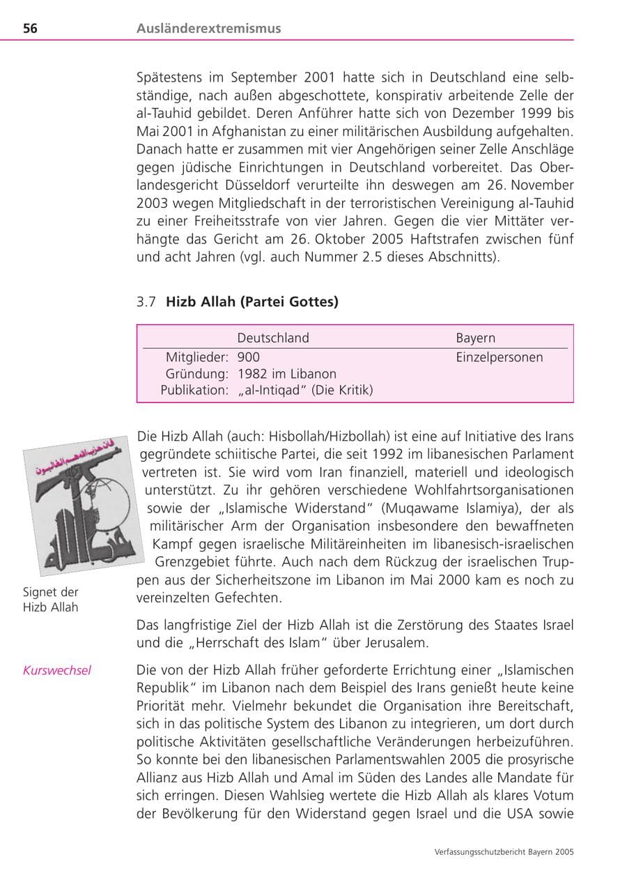 Seite 56 des Verfassungsschutzbericht 2005 Bayern