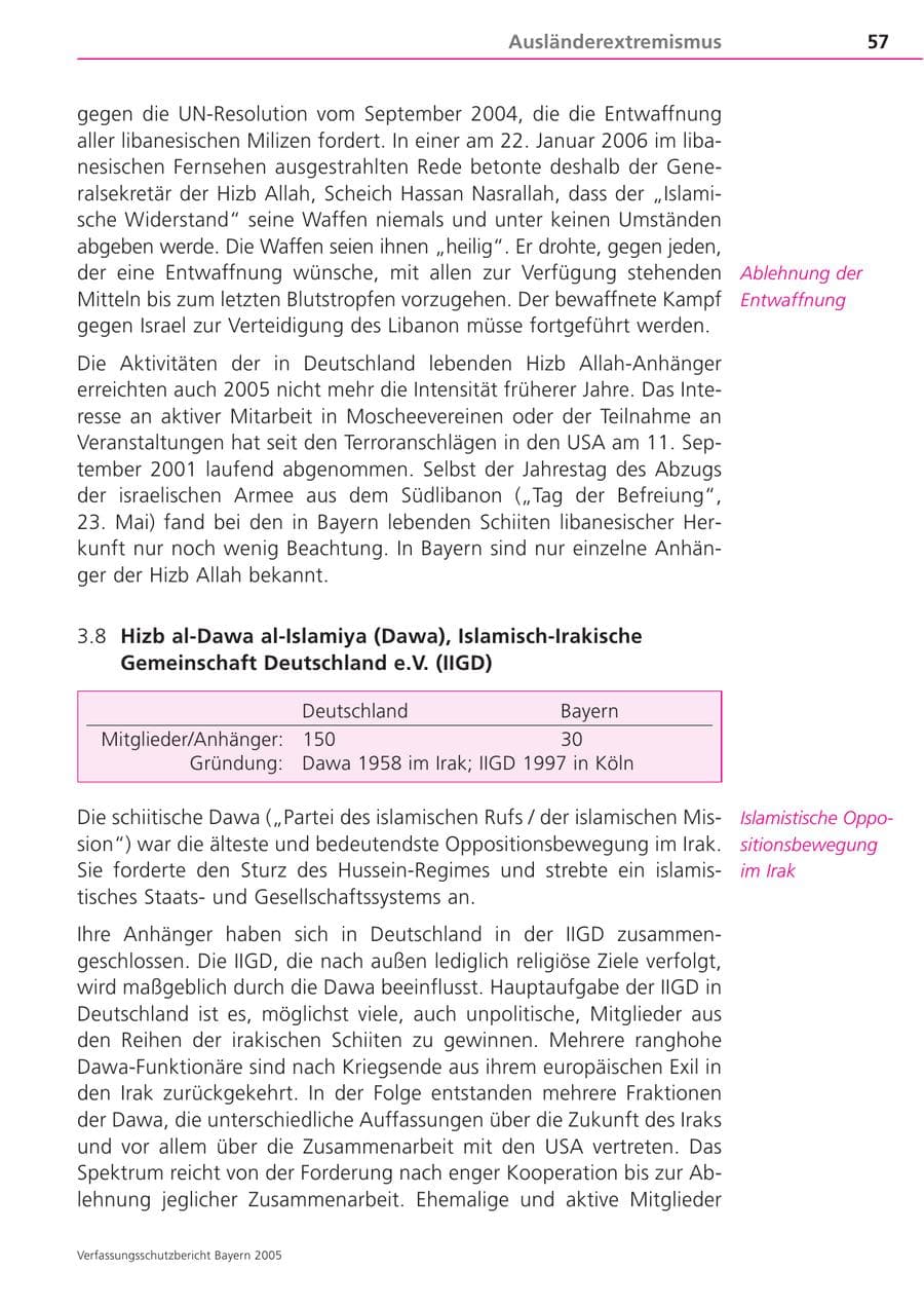 Seite 57 des Verfassungsschutzbericht 2005 Bayern
