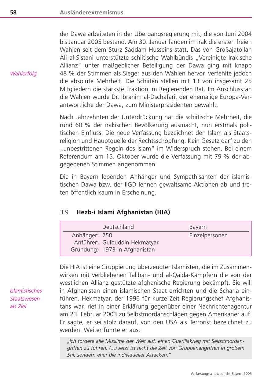 Seite 58 des Verfassungsschutzbericht 2005 Bayern