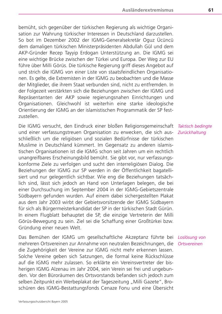 Seite 61 des Verfassungsschutzbericht 2005 Bayern