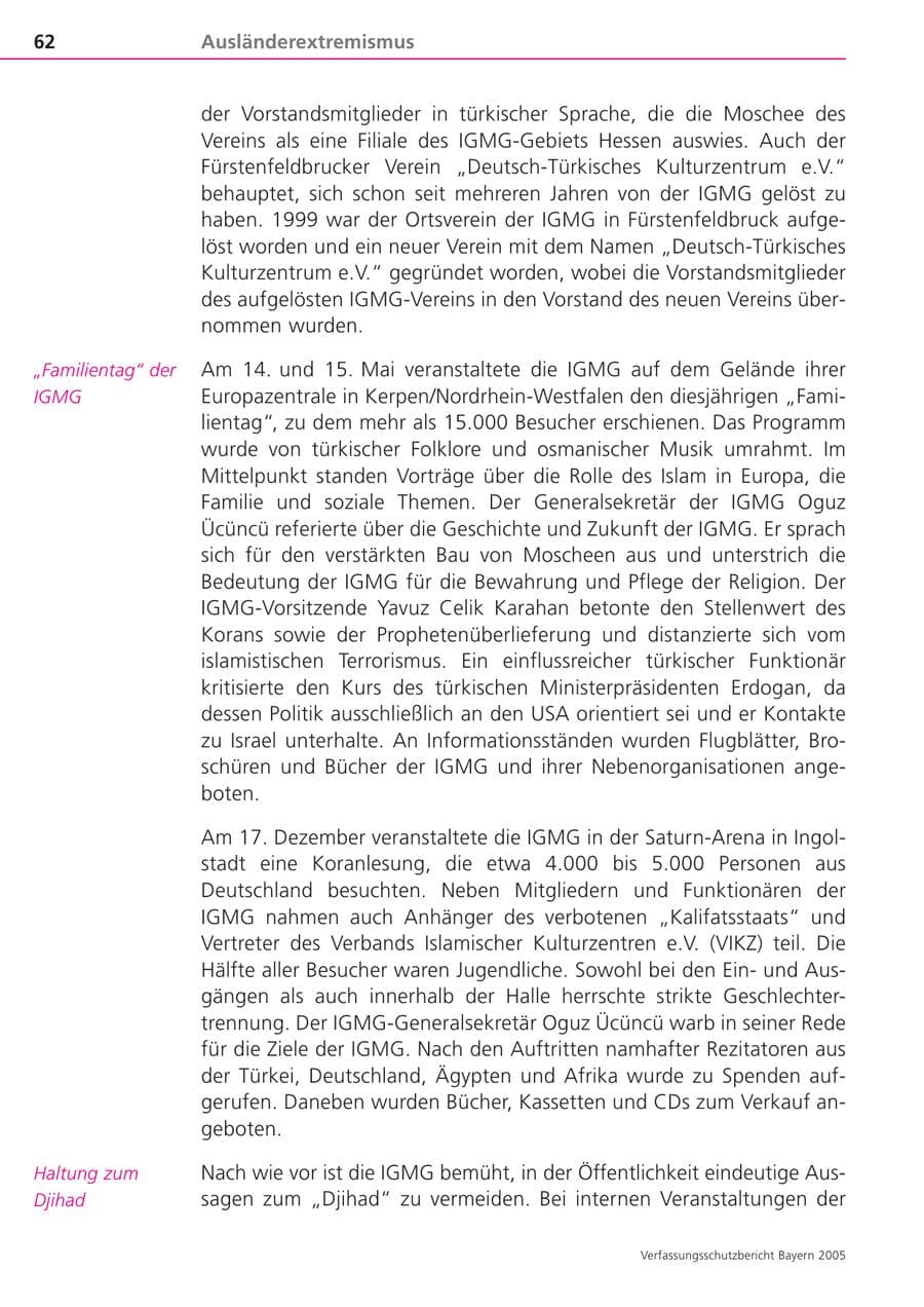 Seite 62 des Verfassungsschutzbericht 2005 Bayern