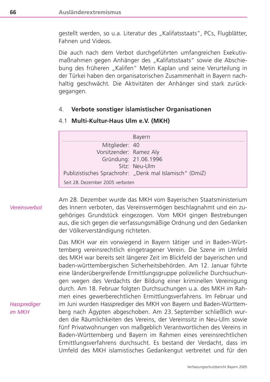 Seite 66 des Verfassungsschutzbericht 2005 Bayern