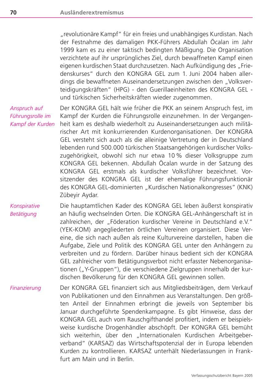 Seite 70 des Verfassungsschutzbericht 2005 Bayern