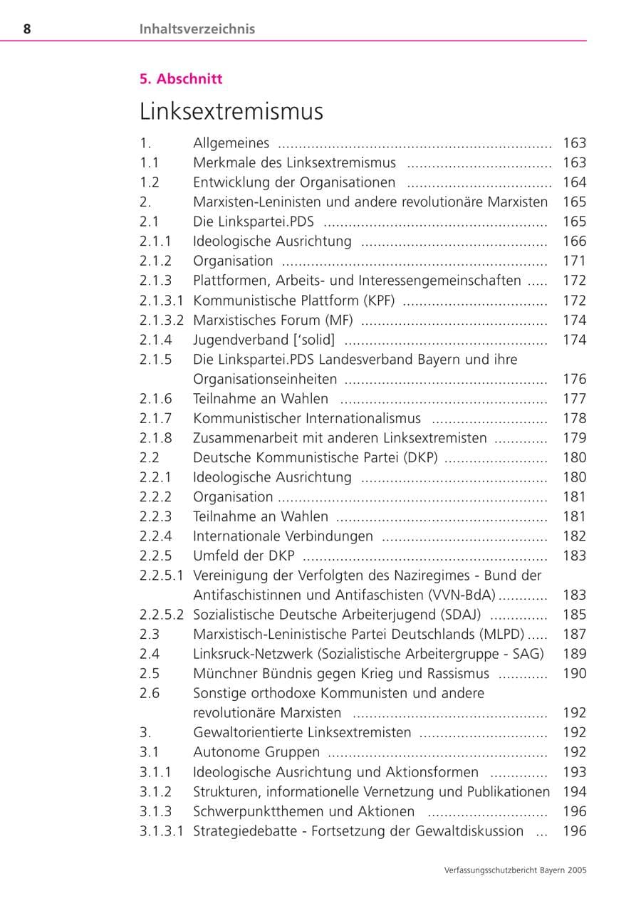 Seite 8 des Verfassungsschutzbericht 2005 Bayern