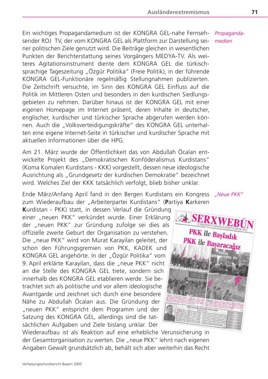 Seite 71 des Verfassungsschutzbericht 2005 Bayern