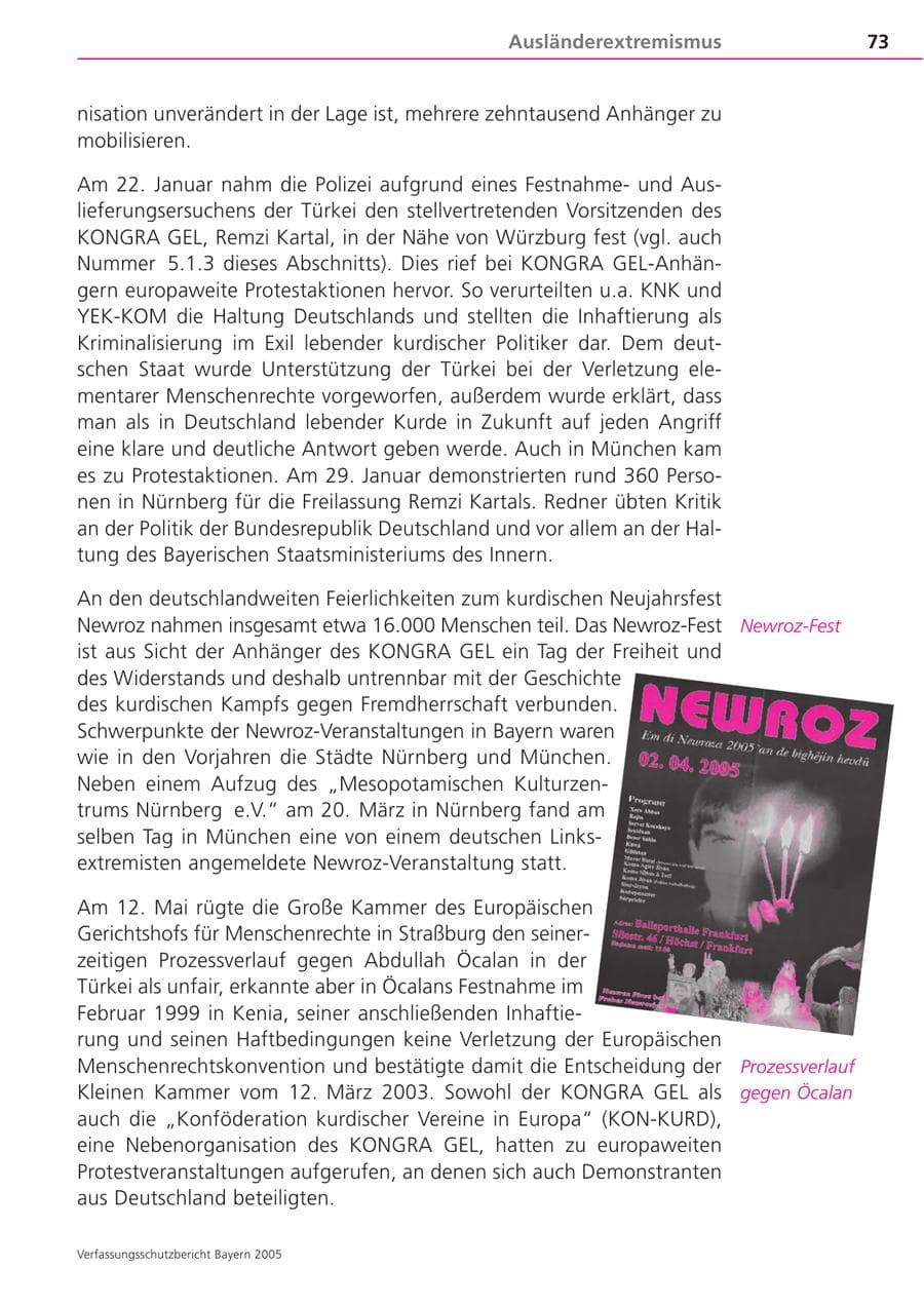 Seite 73 des Verfassungsschutzbericht 2005 Bayern