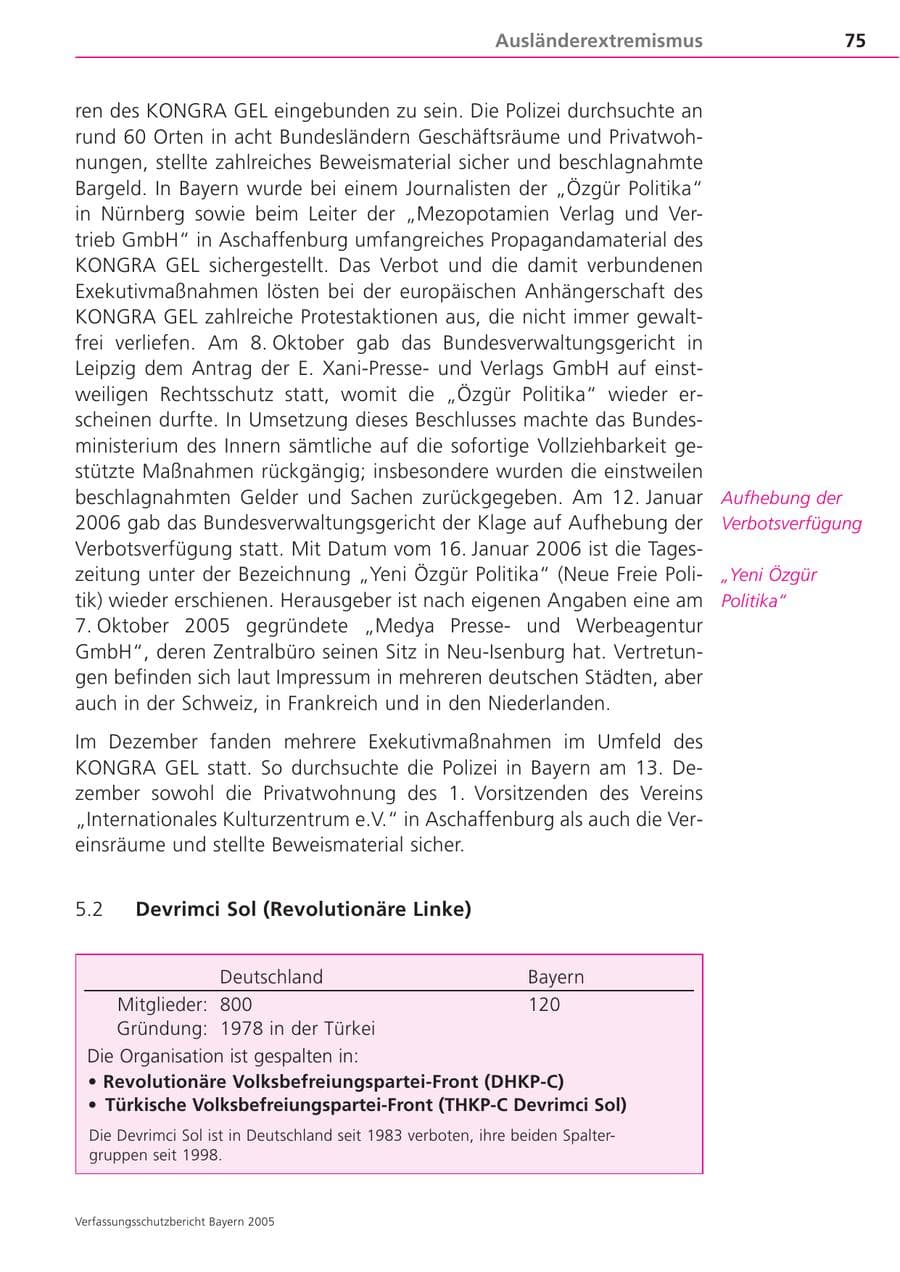 Seite 75 des Verfassungsschutzbericht 2005 Bayern