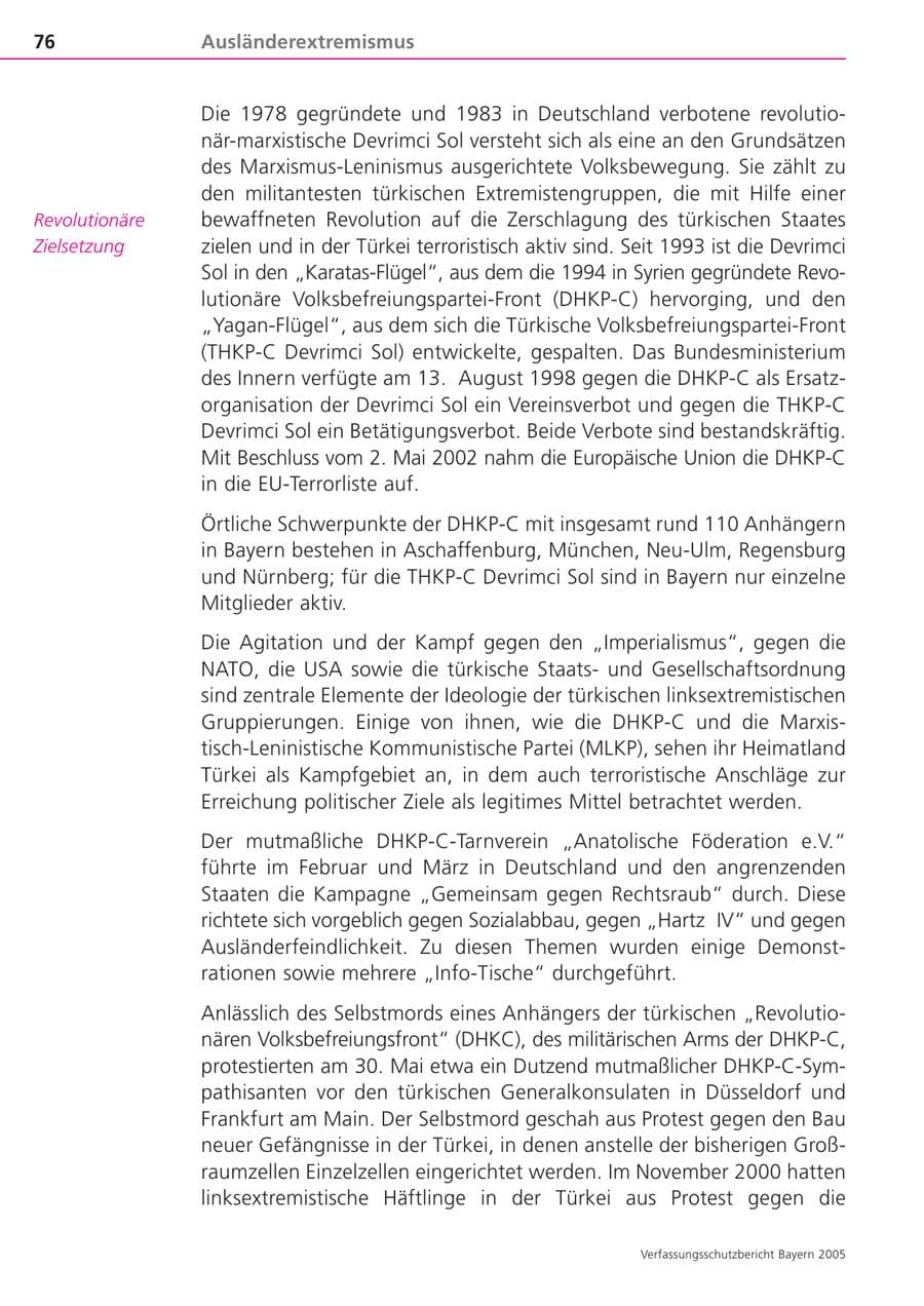 Seite 76 des Verfassungsschutzbericht 2005 Bayern