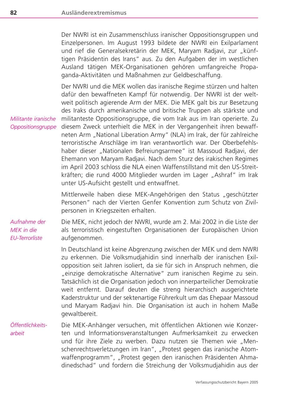 Seite 82 des Verfassungsschutzbericht 2005 Bayern