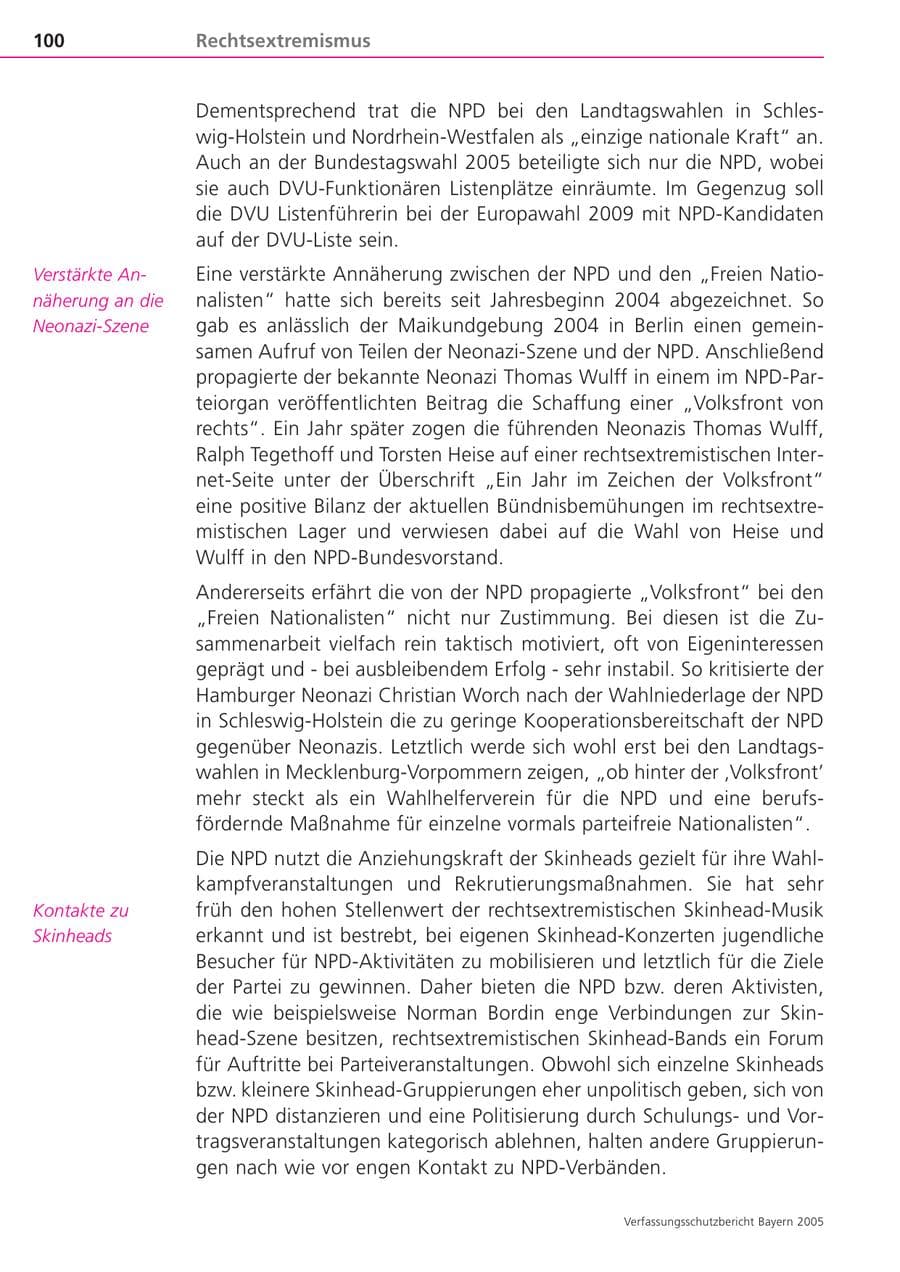Seite 100 des Verfassungsschutzbericht 2005 Bayern