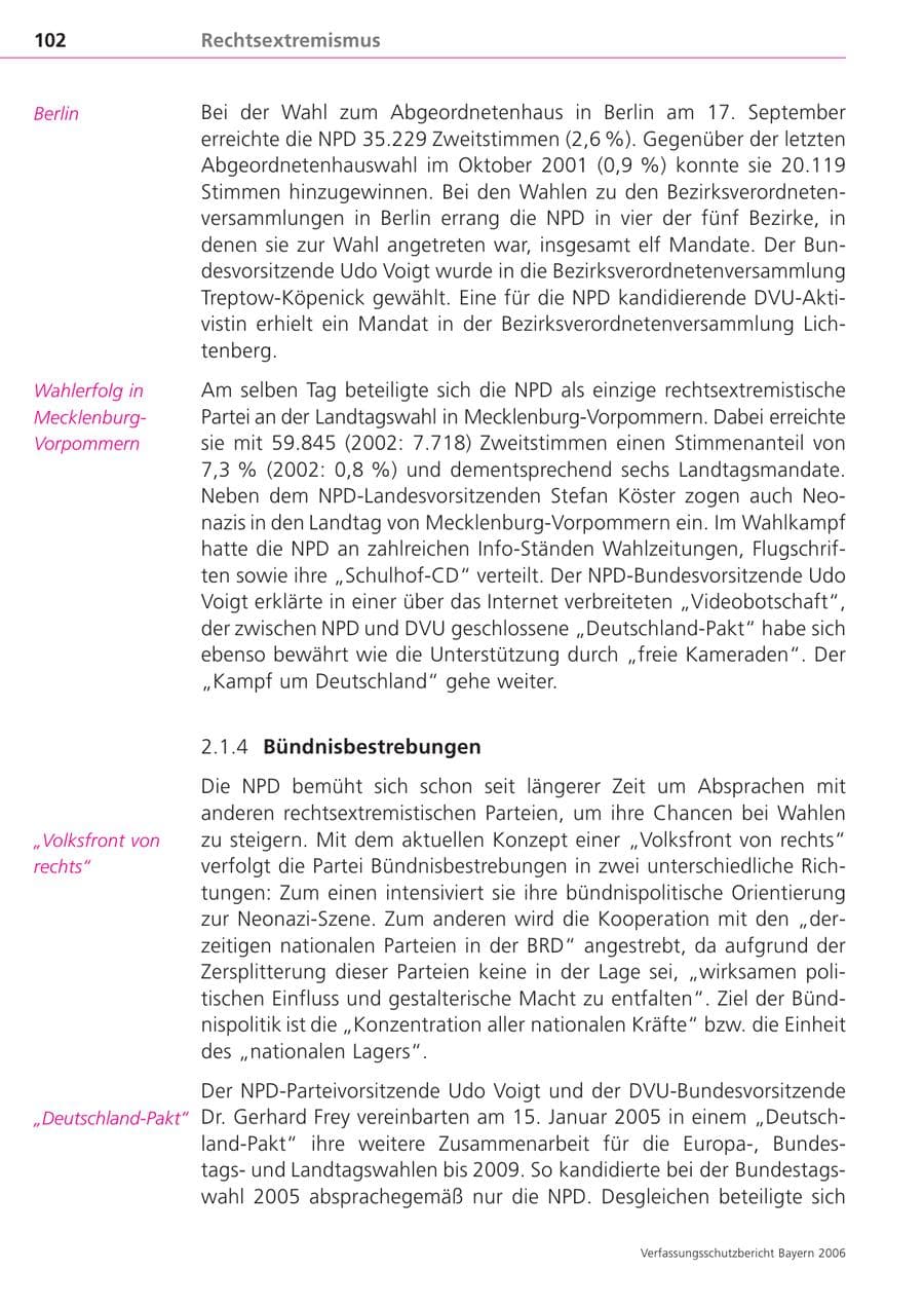 Seite 102 des Verfassungsschutzbericht 2006 Bayern