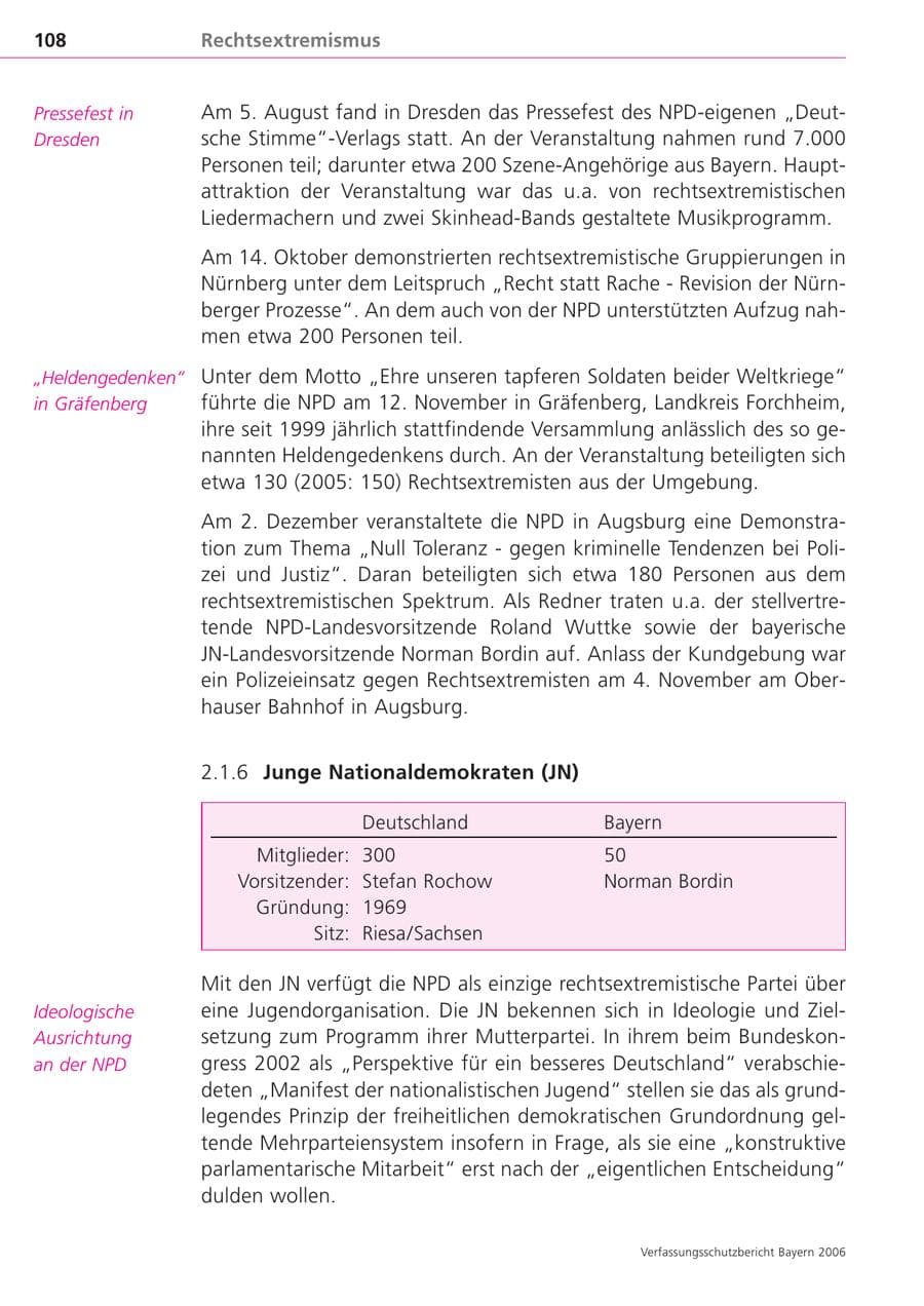 Seite 108 des Verfassungsschutzbericht 2006 Bayern