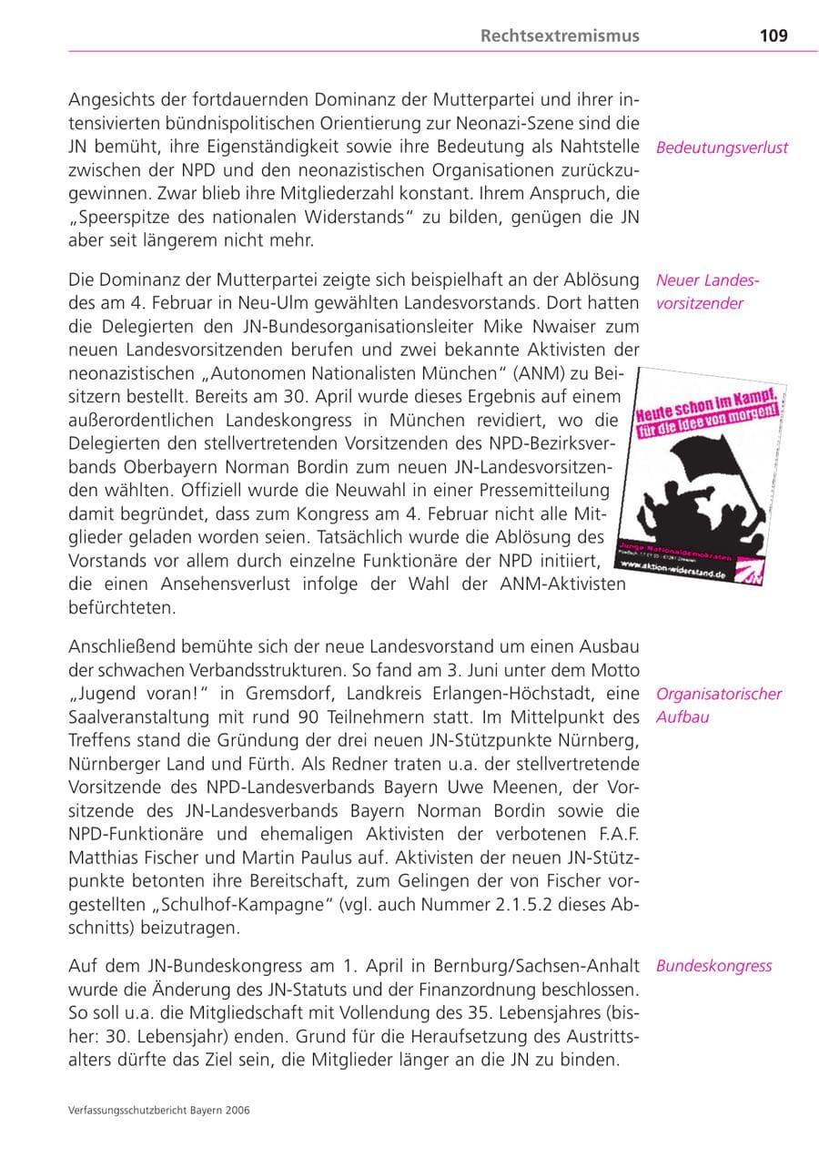 Seite 109 des Verfassungsschutzbericht 2006 Bayern