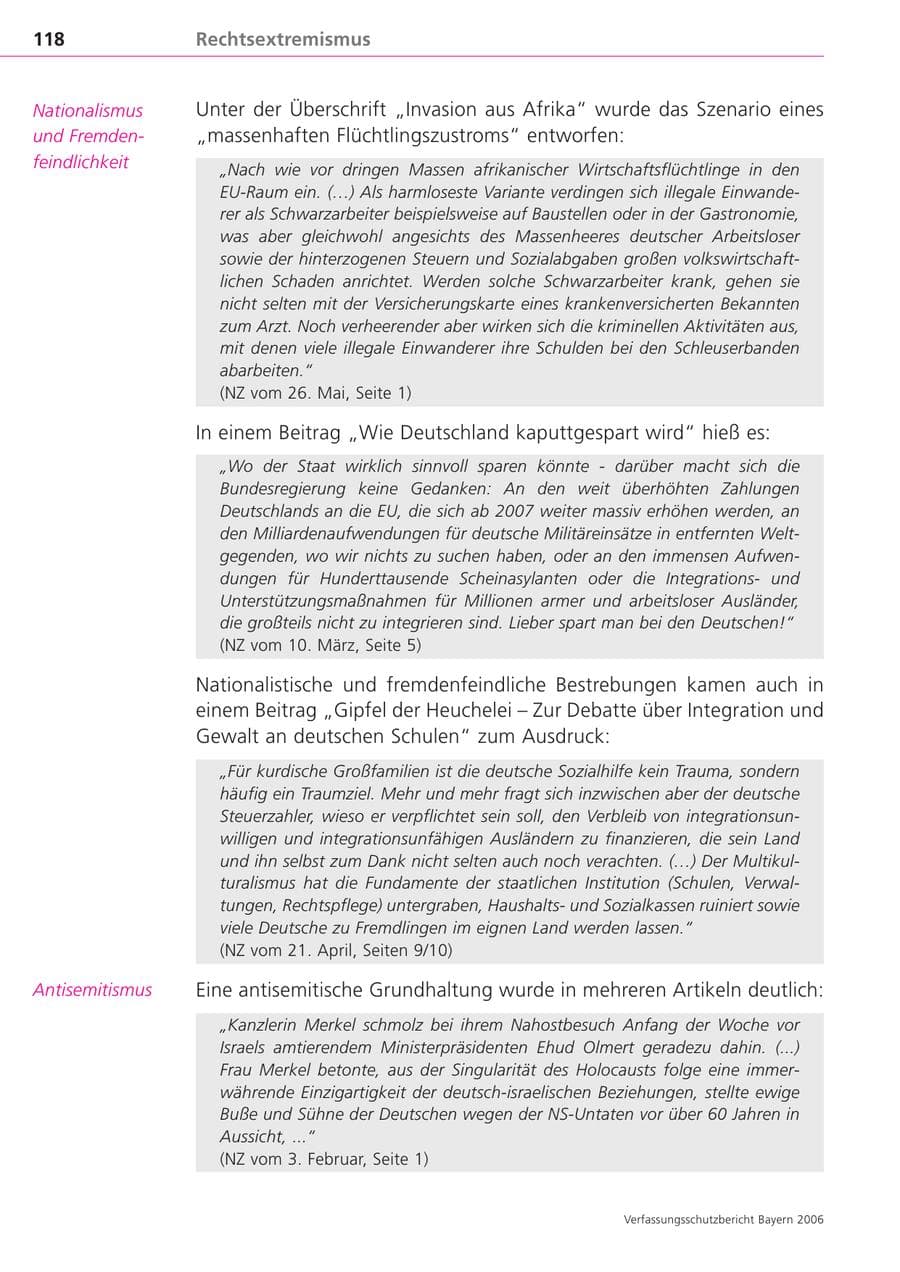 Seite 118 des Verfassungsschutzbericht 2006 Bayern