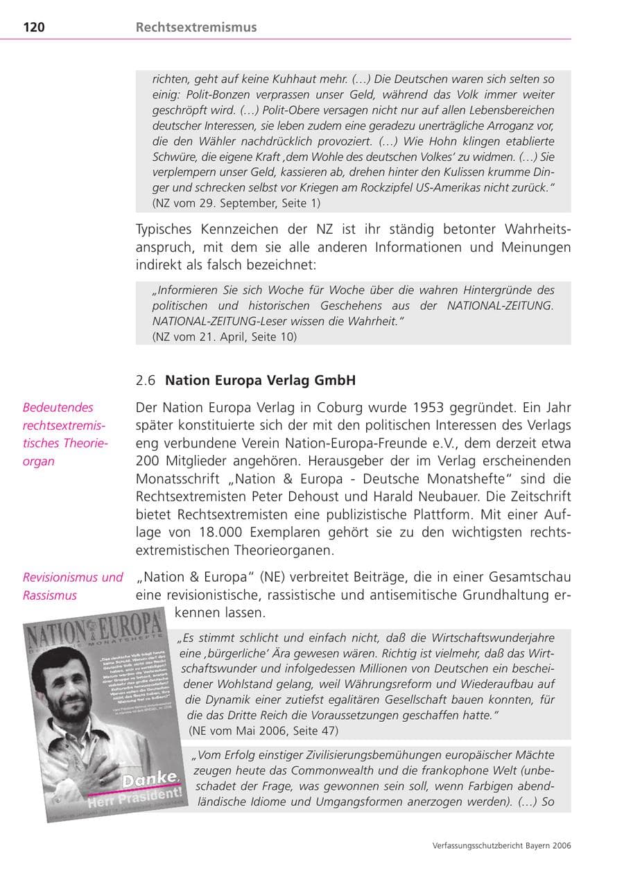 Seite 120 des Verfassungsschutzbericht 2006 Bayern