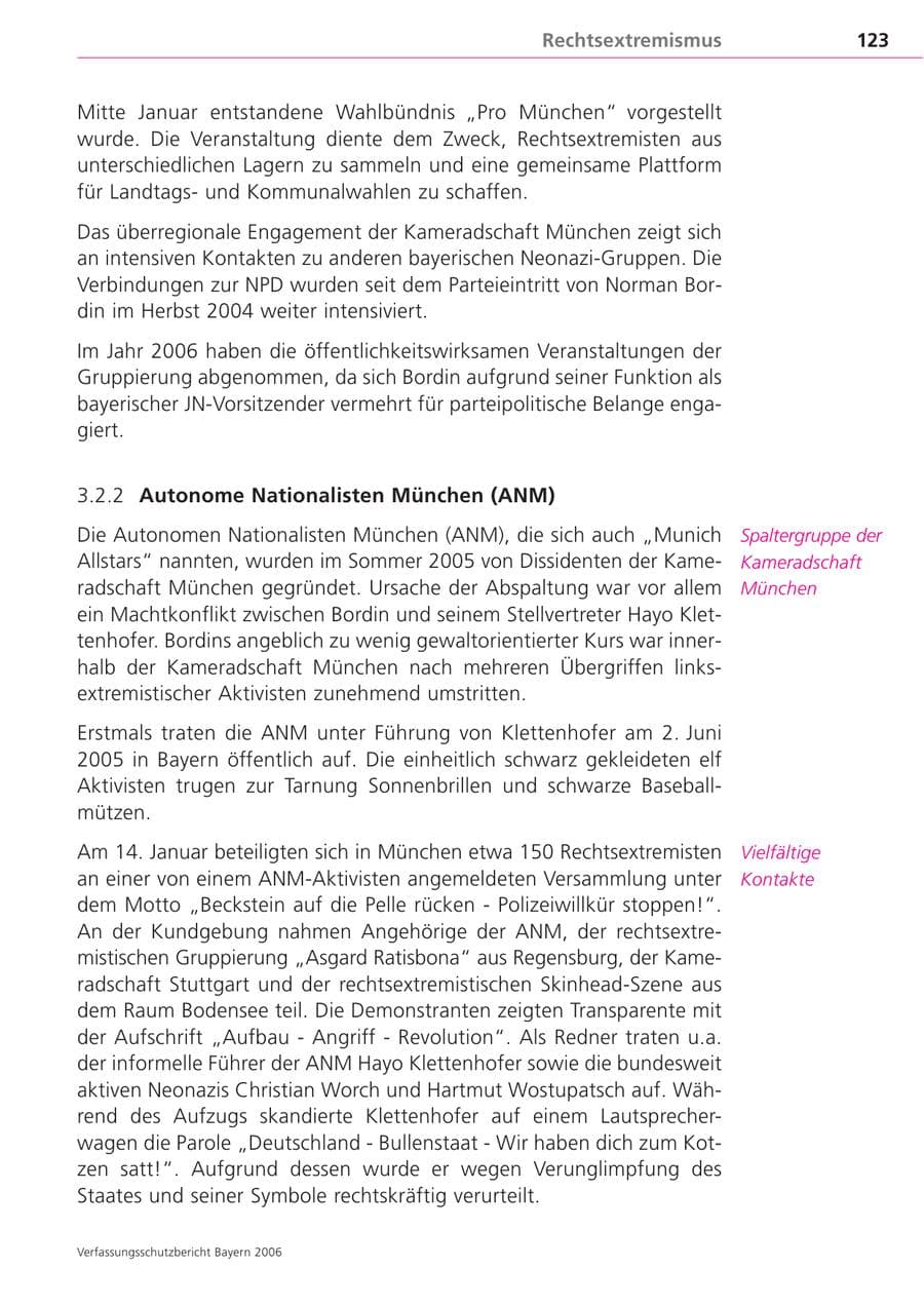 Seite 123 des Verfassungsschutzbericht 2006 Bayern