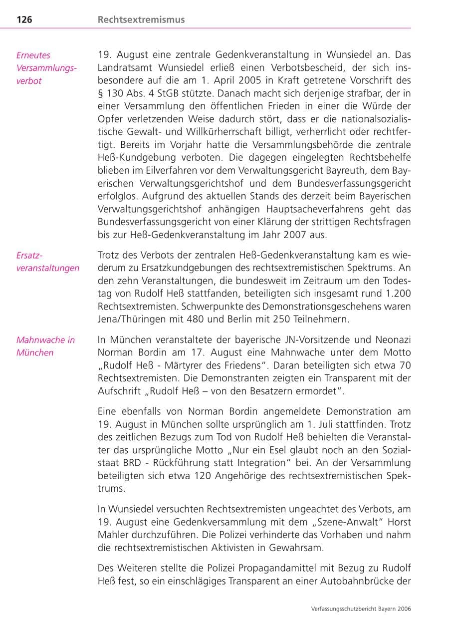 Seite 126 des Verfassungsschutzbericht 2006 Bayern