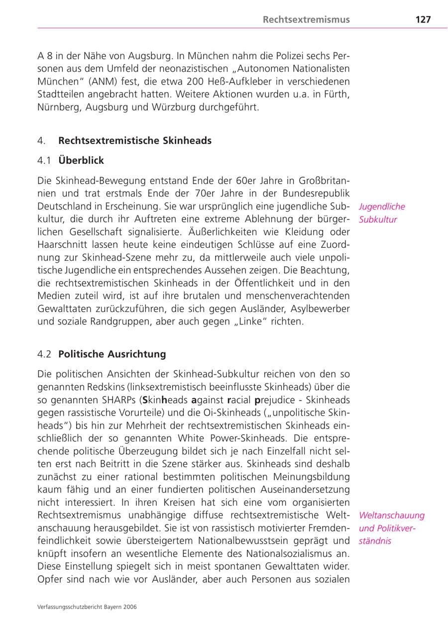 Seite 127 des Verfassungsschutzbericht 2006 Bayern