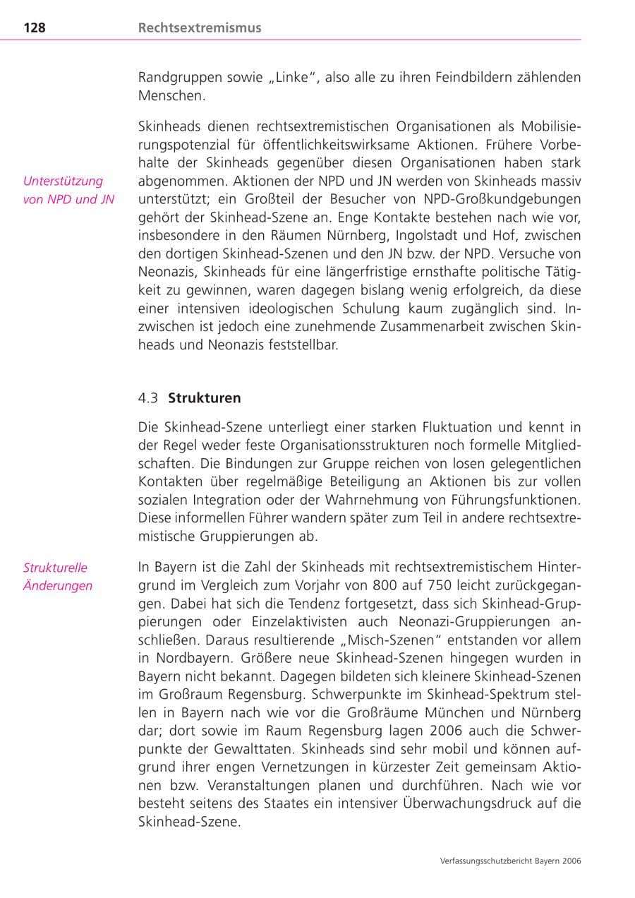 Seite 128 des Verfassungsschutzbericht 2006 Bayern