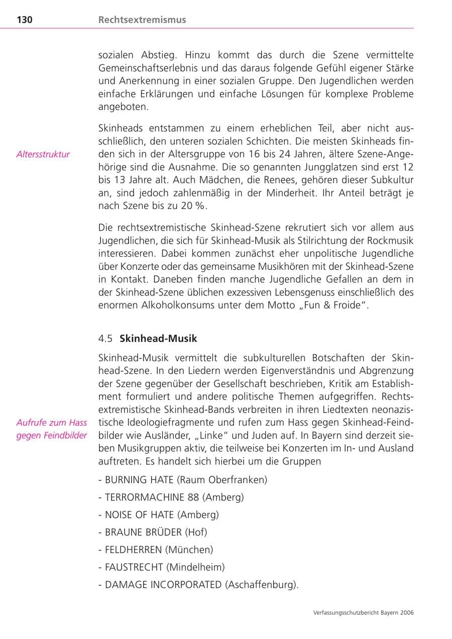 Seite 130 des Verfassungsschutzbericht 2006 Bayern